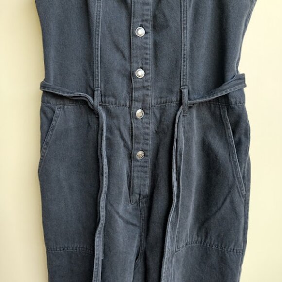 OAT New York Black Denim Cropped Slit Hem Wide Leg Adjustable Jumper Romper 12 - Picture 7 of 16